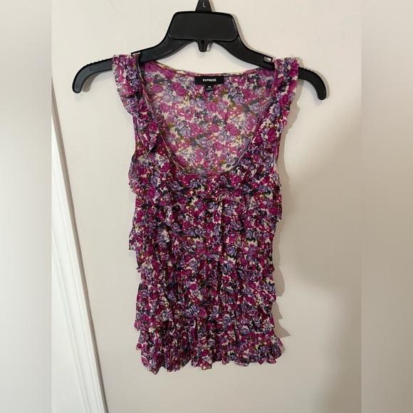 Express Tops - Express Floral Ruffle Tank Top - Pink